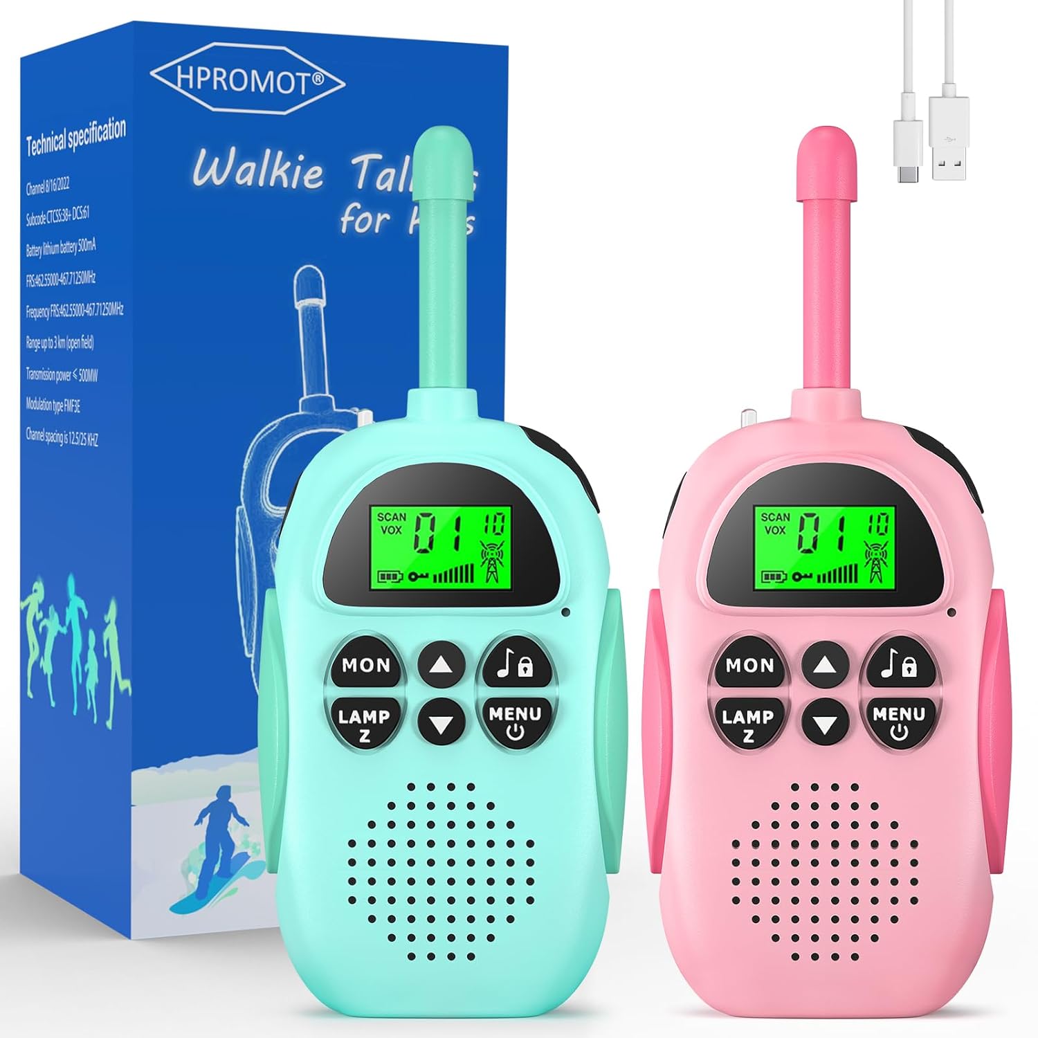 Walkie Talkies for Kids: 2 Pack Rechargeable Kids Walkie Talkies, Long Range 22 Channels 2 Way Radio Kids Toy Gift